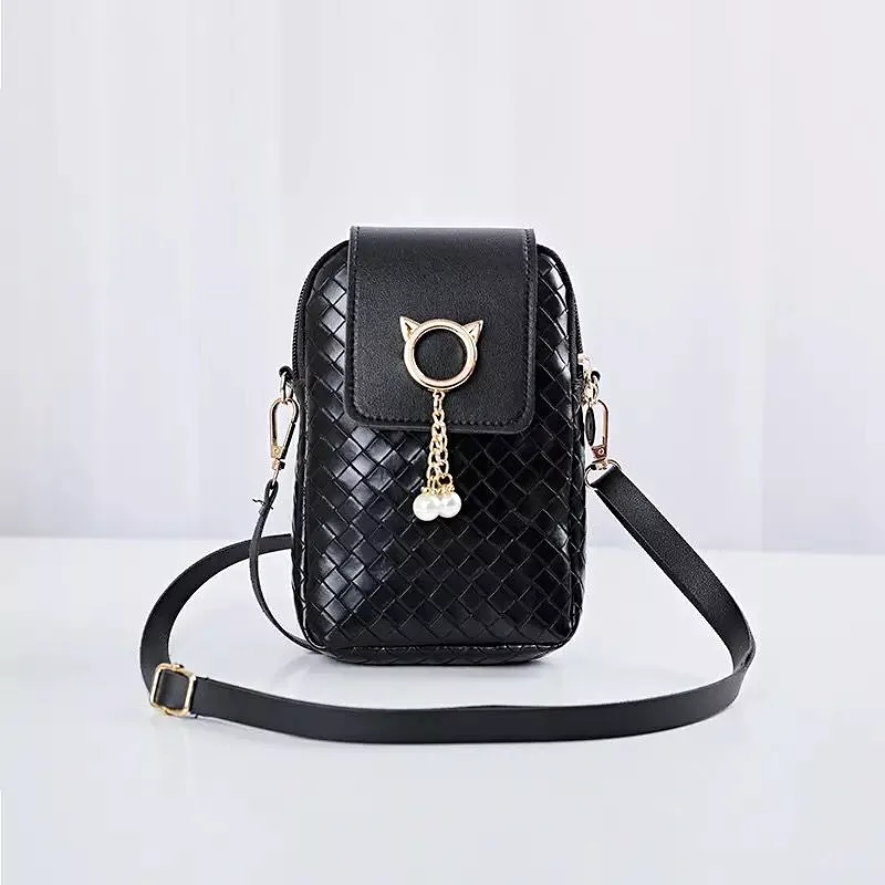 Spring Summer Mini Cross-body Mobile Phone Shoulder Bag Woven Pearl Tassel Cover-style Female Bag Shoulder Diagonal Bag S2599229