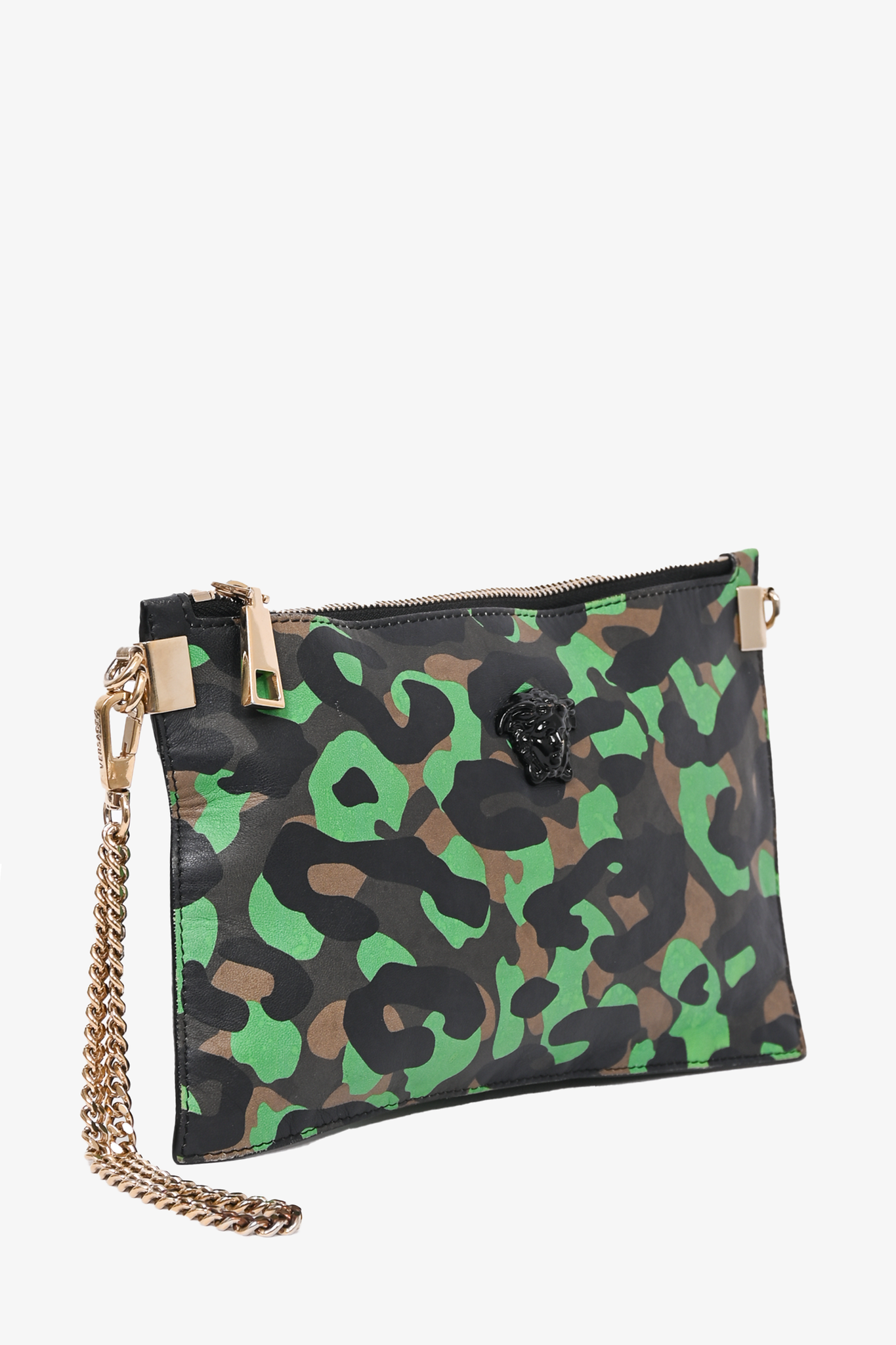 Versace Camoflauge Leather Medusa Gold Chain Crossbody Bag