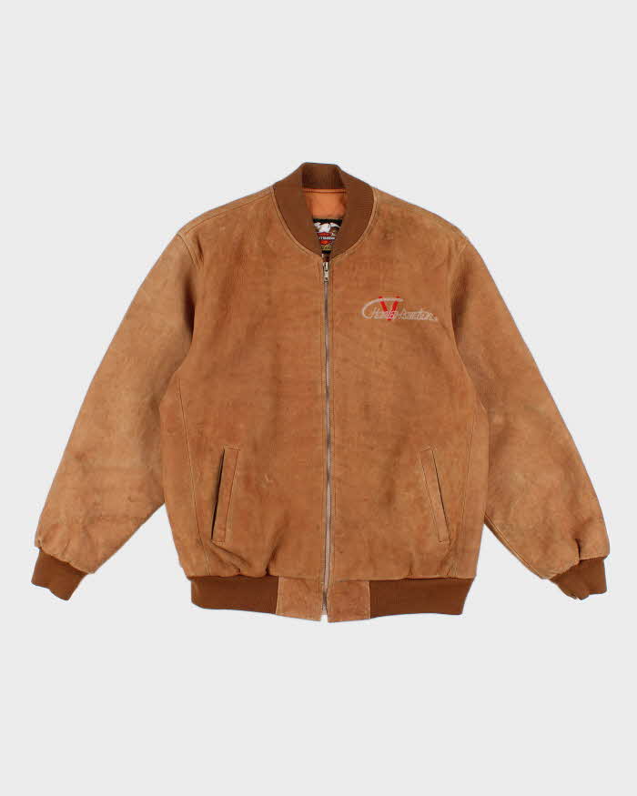 Vintage Men's Tan Harley Davidson Suede Leather Bomber Jacket - M