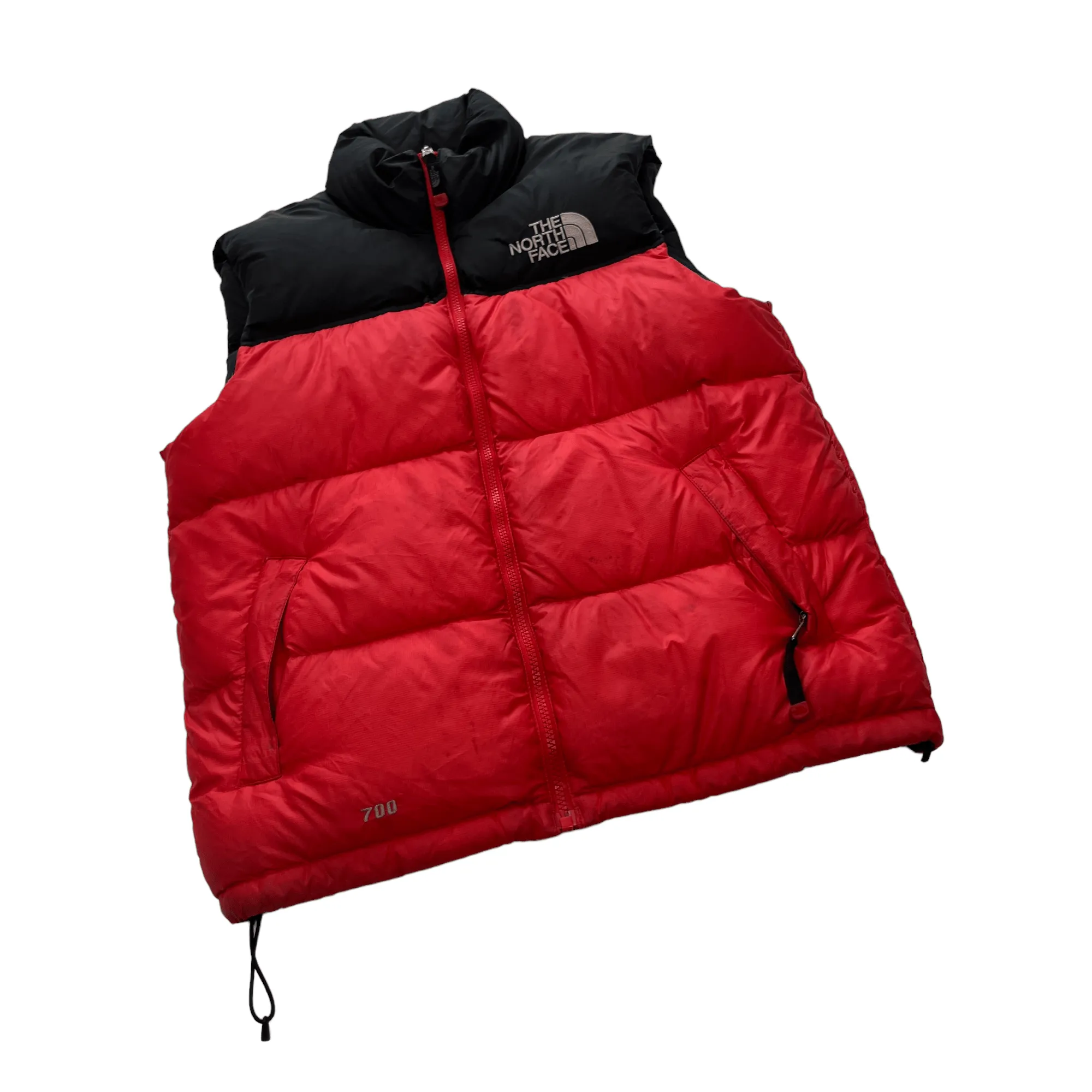 Vintage Red + Black The North Face (TNF) Puffer Gilet - Medium