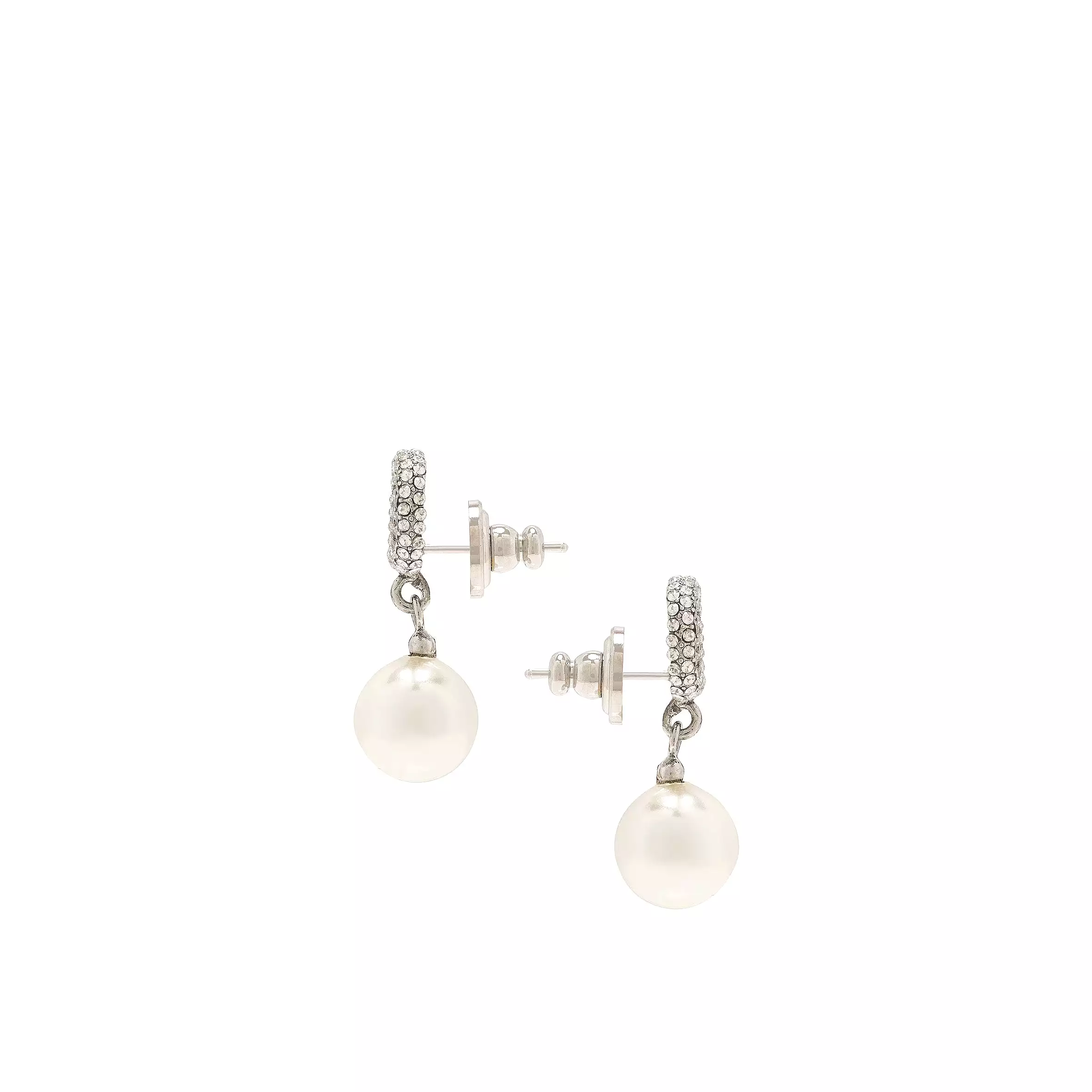 VLogo Pearl Drop Earrings, Palladium