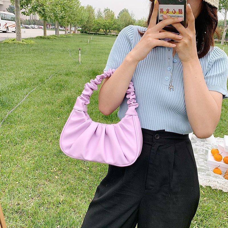 Women Hobo Pleated Tote Bag Candy Color Underarm Bag Small Handbag And Purses Shoulder Bag