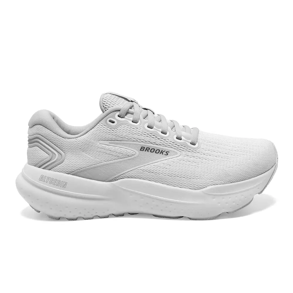 Women's Brooks Glycerin 21, White/White/Grey, 6 B Medium