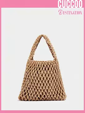 Women's Mini Crochet Bag Hollow Out Design Brown Versatile Vacation