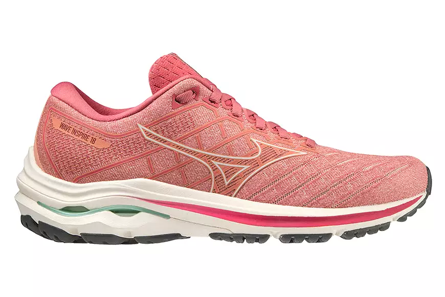 Women's Mizuno Wave Inspire 18, Rosette/Snow White, 7 B Medium