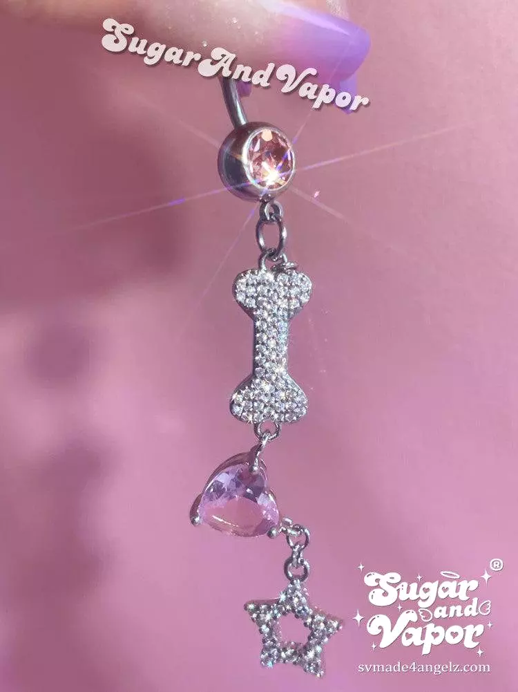 Y2K Bling Bones Star Overlength Belly Ring