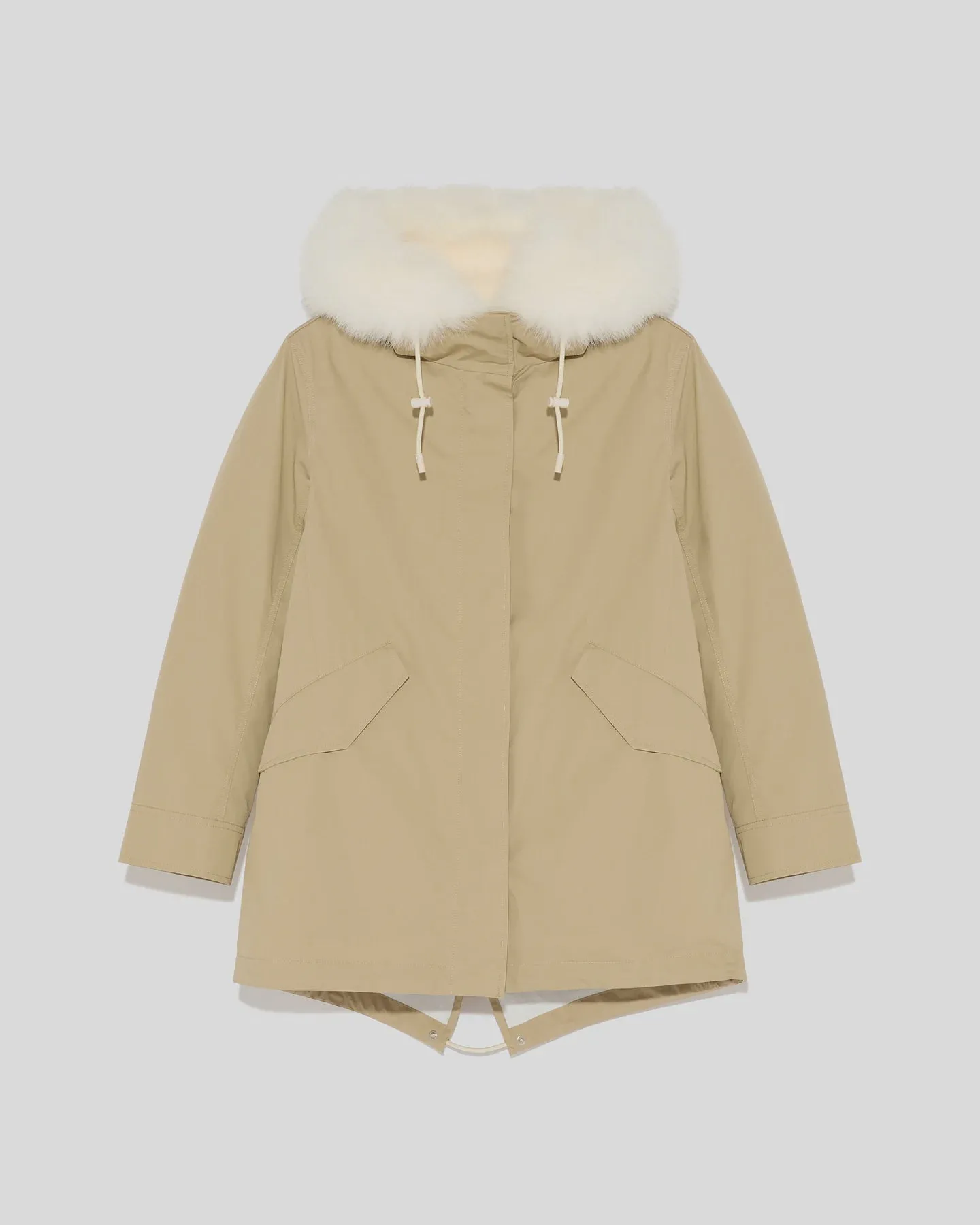 Yves Salomon Parka 72cm in Sable and Ivory