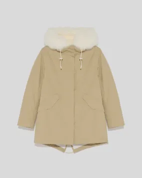 Yves Salomon Parka 72cm in Sable and Ivory