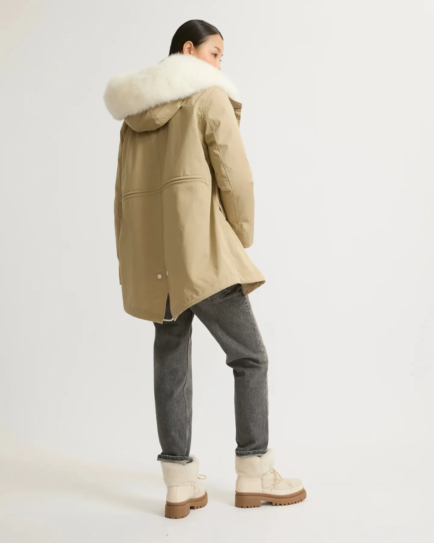 Yves Salomon Parka 72cm in Sable and Ivory