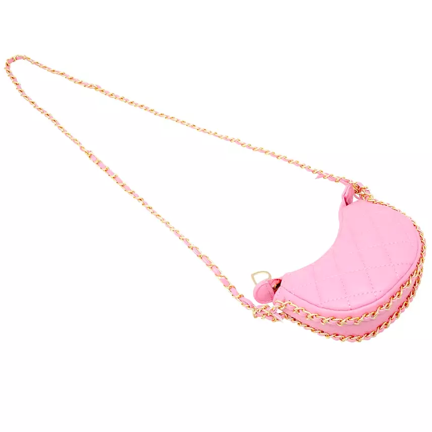 Zomi Gems Tiny Quilted Chain Wrapped Hobo Bag - Pink